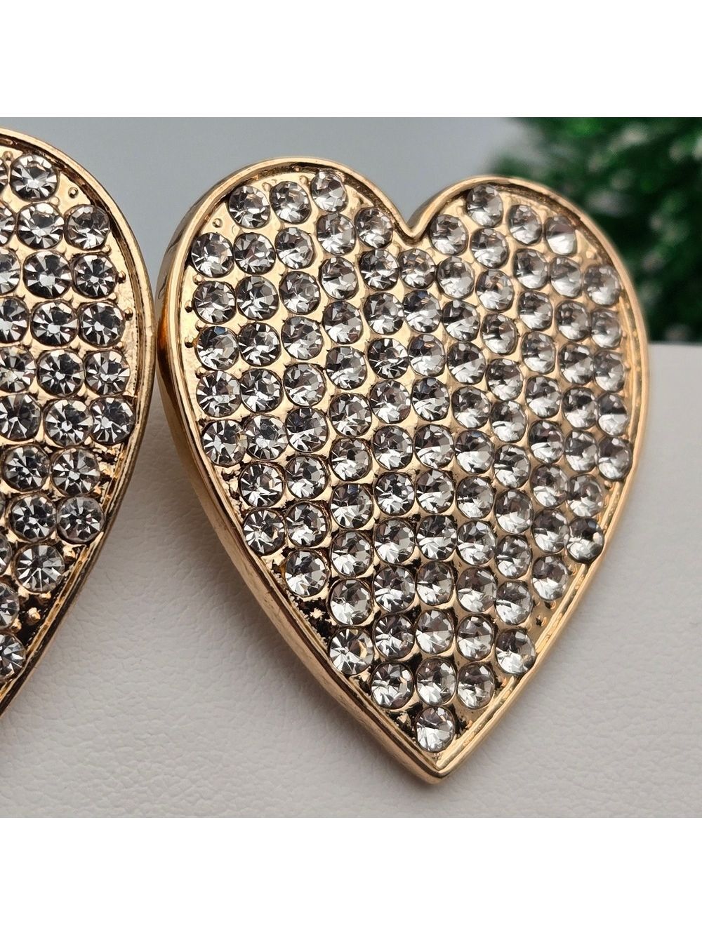 ✨2/$10✨ Large Heart Stud Earrings Gold Tone Pavé  CZ 1.5" Statement Sparkly - Picture 5 of 8